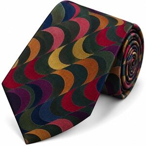 Je Suis Mens Business Necktie Multicolor Geometric Crescent Pattern 100% Silk W4